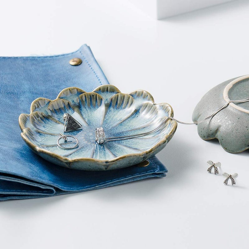 Mecaikru ring holder  flower shape decorative earring stand  jewelry tray  key bowl  trinket dish for women and friends  flower blue - Image 5